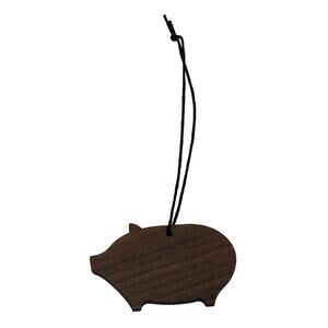 Pig Figure 2" Ornament Christmas Handmade Brown 5 Ply Walnut Wood Black Hanger